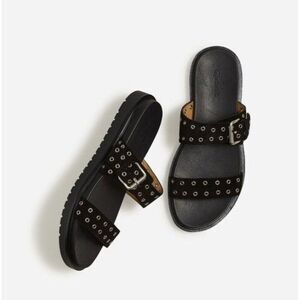 Madewell The Dee Double Strap Slide Sandal Black Suede Grommets Buckle Sz 9.5‎